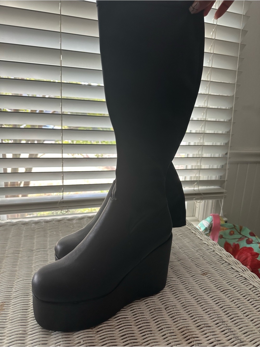 Black Platform Wedge Knee-High Boots - Women